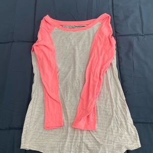 American eagle long sleeve gray striped top with pink sleeves